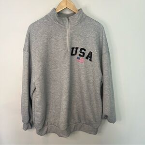 SHEIN Gray USA Zip-Up Pullover Quarter Zip